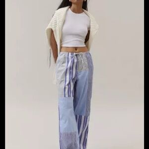 BDG Blue and White Wide Leg Patchwork Pants